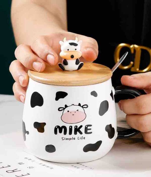 Premium Ceramic Cow Mug with Lid